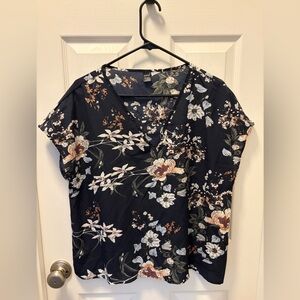 SHEIN Black Floral V-Neck Blouse